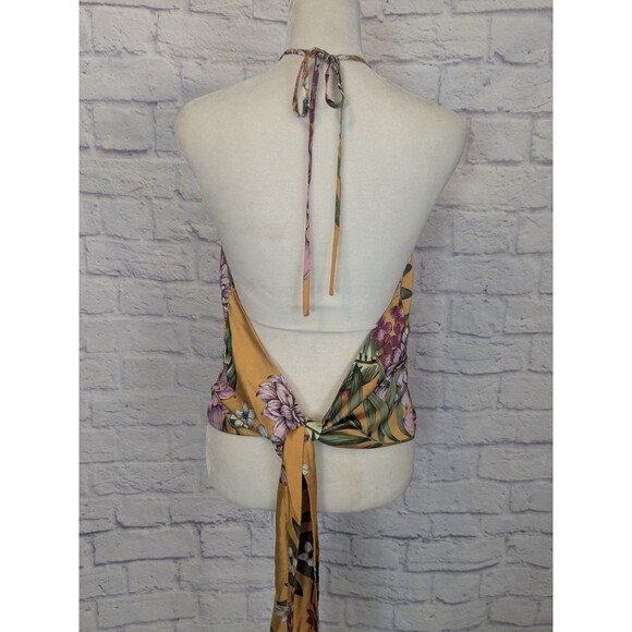 Marciano Satin Floral Printed Halter Wrap Top Womens Size Small Tropical Beach - Picture 3 of 7